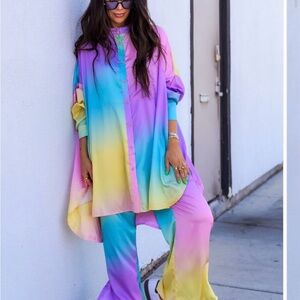 Dressed in LALA Satin Playsuit in Rainbow Daydream